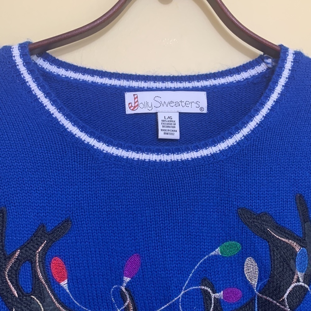 Jolly Sweaters | Blue “Bro Where’s The Party”Holiday Reindeer Unisex Sweater L - Picture 14 of 17